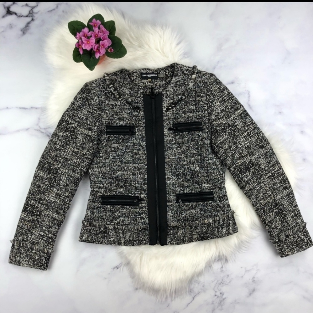 Karl Lagerfeld zip up tweed suit jacket / blazer